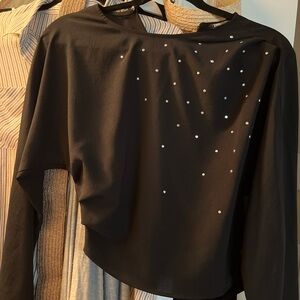 Zara xs dolman long sleeve black Rhinestone crop top
